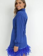elsa.m by may Rochie bleumarin din satin cu pene la tiv Zaitena