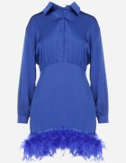 elsa.m by may Rochie bleumarin din satin cu pene la tiv Zaitena