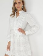 elsa.m by may Rochie Cămașă Albă cu curea legată și benzi ajurate Dimi