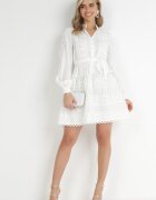 elsa.m by may Rochie Cămașă Albă cu curea legată și benzi ajurate Dimi