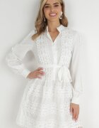 elsa.m by may Rochie Cămașă Albă cu curea legată și benzi ajurate Dimi