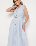 elsa.m by may Rochie Cămașă Albastră Decorată cu Curea Devikka