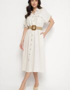 elsa.m by may Rochie cămașă Bej din in și viscoză cu curea elastică cu cataramă Elanithea