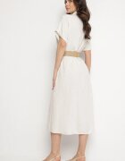 elsa.m by may Rochie cămașă Bej din in și viscoză cu curea elastică cu cataramă Elanithea