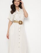 elsa.m by may Rochie cămașă Bej din in și viscoză cu curea elastică cu cataramă Elanithea