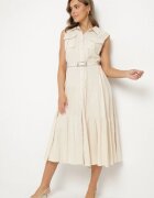 elsa.m by may Rochie cămașă Bej din Viscoză cu Bumbac Ornată cu Cordon Rivebia
