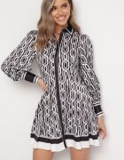 elsa.m by may Rochie Cămașă Mini Alb-Negru cu croială cloș cu curea Amburia