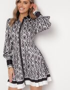 elsa.m by may Rochie Cămașă Mini Alb-Negru cu croială cloș cu curea Amburia