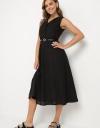 elsa.m by may Rochie cămașă Neagră din Viscoză cu Bumbac Ornată cu curea Rivebia