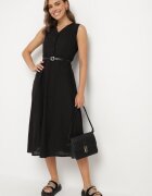 elsa.m by may Rochie cămașă Neagră din Viscoză cu Bumbac Ornată cu curea Rivebia