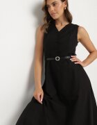 elsa.m by may Rochie cămașă Neagră din Viscoză cu Bumbac Ornată cu curea Rivebia