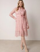 elsa.m by may Rochie Cloș Cămăișă Roz Midi cu curea și dantelă decorativă și nasturi Casuva