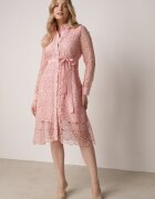 elsa.m by may Rochie Cloș Cămăișă Roz Midi cu curea și dantelă decorativă și nasturi Casuva
