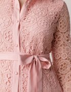 elsa.m by may Rochie Cloș Cămăișă Roz Midi cu curea și dantelă decorativă și nasturi Casuva