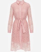 elsa.m by may Rochie Cloș Cămăișă Roz Midi cu curea și dantelă decorativă și nasturi Casuva