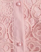 elsa.m by may Rochie Cloș Cămăișă Roz Midi cu curea și dantelă decorativă și nasturi Casuva