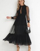 elsa.m by may Rochie Cloș Neagră cu Inserții Decorative din tul Revisa