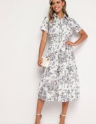 elsa.m by may Rochie de cocktail Alb-Gri florală cu elastic în talie și curea decorativă Vimaretta