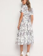 elsa.m by may Rochie de cocktail Alb-Gri florală cu elastic în talie și curea decorativă Vimaretta