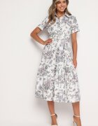 elsa.m by may Rochie de cocktail Alb-Gri florală cu elastic în talie și curea decorativă Vimaretta