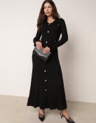 elsa.m by may Rochie din tricot asortată din vâscoză cu volane și nasturi Ivry Neagră