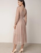 elsa.m by may Rochie din tul midi bej cu benzi dantelate și mâneci lungi Kabienne