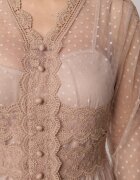 elsa.m by may Rochie din tul midi bej cu benzi dantelate și mâneci lungi Kabienne