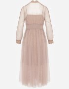 elsa.m by may Rochie din tul midi bej cu benzi dantelate și mâneci lungi Kabienne
