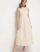 elsa.m by may Rochie evazată bej deschis din bumbac și viscoză cu șliț pe picior Devirael
