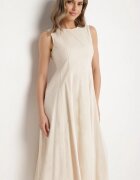 elsa.m by may Rochie evazată bej deschis din bumbac și viscoză cu șliț pe picior Devirael