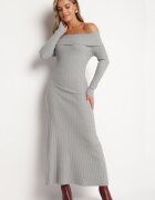 elsa.m by may Rochie Evazată Gri din Viscoză și cu Umeri Descoperiți Siannela
