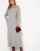 elsa.m by may Rochie Evazată Gri din Viscoză și cu Umeri Descoperiți Siannela
