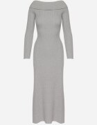 elsa.m by may Rochie Evazată Gri din Viscoză și cu Umeri Descoperiți Siannela
