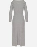 elsa.m by may Rochie Evazată Gri din Viscoză și cu Umeri Descoperiți Siannela