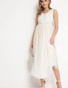 elsa.m by may Rochie Evazată Maxi Albă cu top dantelat și fustă din tul Gelivia