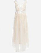 elsa.m by may Rochie Evazată Maxi Albă cu top dantelat și fustă din tul Gelivia