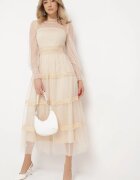 elsa.m by may Rochie evazată maxi cu dantelă bej Jorissa