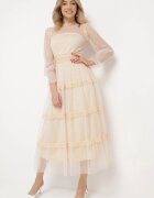 elsa.m by may Rochie evazată maxi cu dantelă bej Jorissa