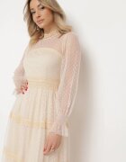 elsa.m by may Rochie evazată maxi cu dantelă bej Jorissa