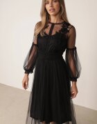elsa.m by may Rochie Evazată Neagră de Tul cu Dantelă Llaudia