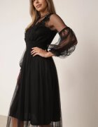 elsa.m by may Rochie Evazată Neagră de Tul cu Dantelă Llaudia