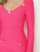 elsa.m by may Rochie Fucsia Mulată cu Perle și Mânecă Lungă Juhisa