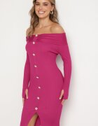 elsa.m by may Rochie fucsia tricotată de cocktail cu viscoză nasturi decorativi și decupaj pentru degetul mare Faledi
