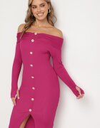 elsa.m by may Rochie fucsia tricotată de cocktail cu viscoză nasturi decorativi și decupaj pentru degetul mare Faledi