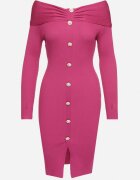 elsa.m by may Rochie fucsia tricotată de cocktail cu viscoză nasturi decorativi și decupaj pentru degetul mare Faledi