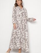 elsa.m by may Rochie Gri De Bumbac Evazată Florală Efadora