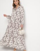 elsa.m by may Rochie Gri De Bumbac Evazată Florală Efadora