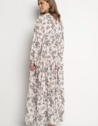 elsa.m by may Rochie Gri De Bumbac Evazată Florală Efadora