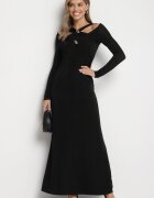 elsa.m by may Rochie Lungă Neagră cu Decolteu Ornat și Detalii Bijuterie Nerosha