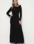 elsa.m by may Rochie Lungă Neagră cu Decolteu Ornat și Detalii Bijuterie Nerosha